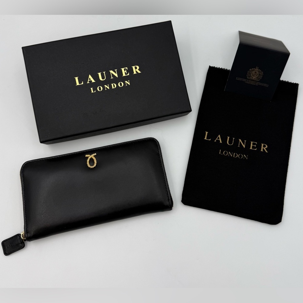 LAUNER • JASMINE Zip Clutch Wallet in Black • Royal Warrant H.M. QUEEN ($735+)